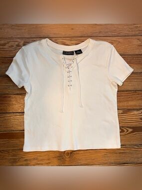 Vintage Elite Sport laced neck white tee size Petite Small women’s